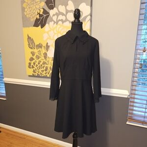 CeCe Black Long Sleeve A-Line Dress with Notched Collar